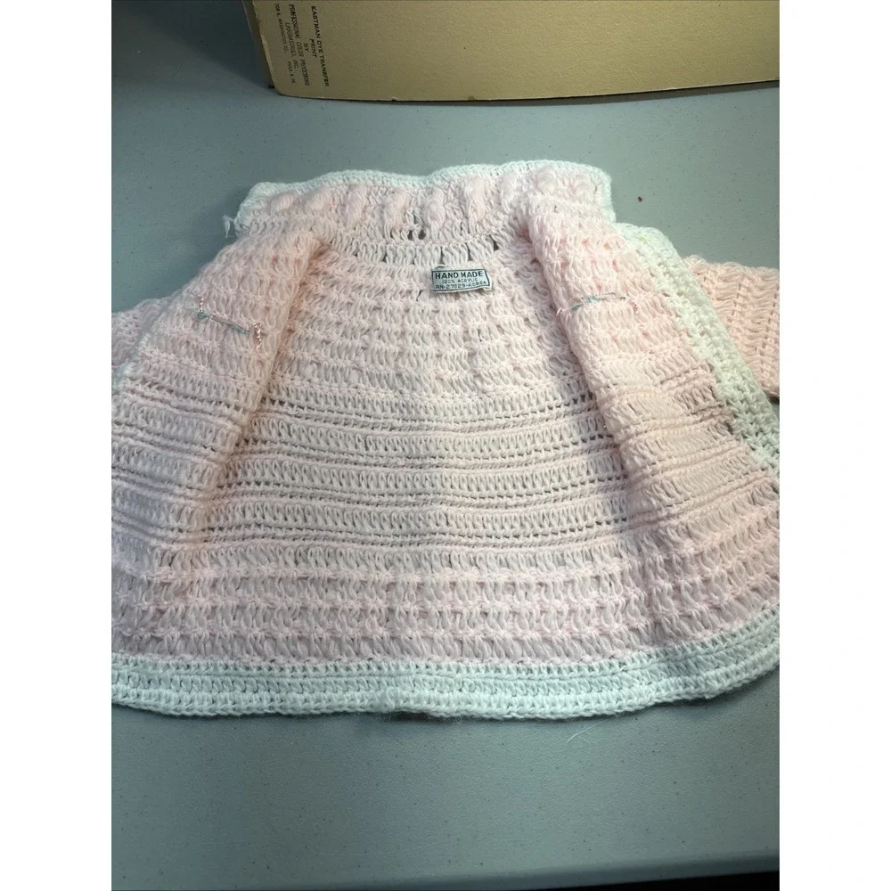 VTG  Handmade in Korea Baby Sweater Pink 100% Acrylic Buttons Collar